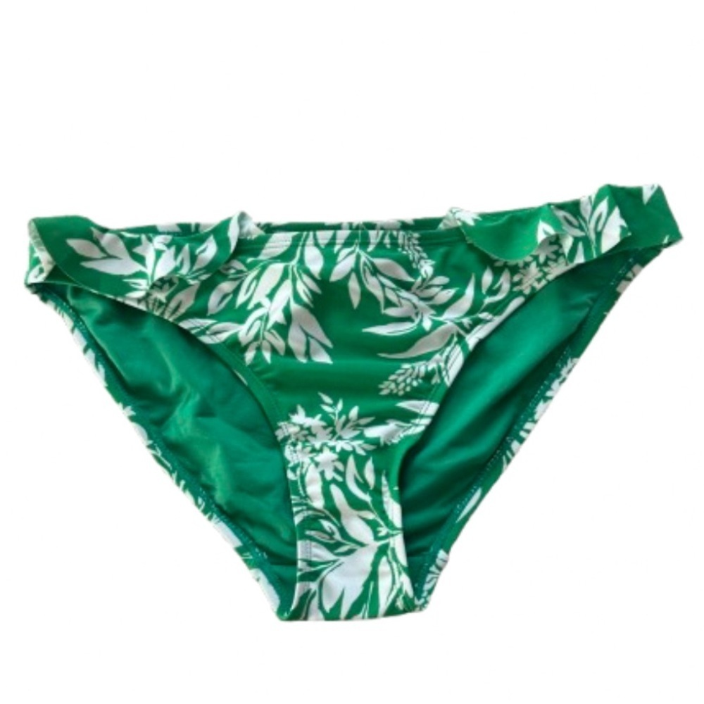 NWT Profile by Gottex Ruffle Mid-Rise Bikini Bottoms | 10 | Green Leaf Print